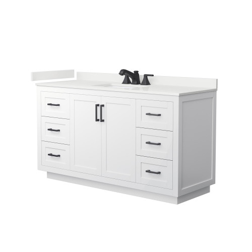 Wyndham Miranda 60 Inch Single Bathroom Vanity in White, White Quartz Countertop, Undermount Square Sink (3-Hole), Matte Black Trim - WCF292960SWBWQUS3MXX