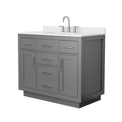 Wyndham Beckett 42 Inch Single Bathroom Vanity with Toe Kick in Dark Gray, Giotto Quartz Countertop, Undermount Square Sink (3-Hole), Brushed Nickel Trim - WCG262642SKGGTUS3MXX