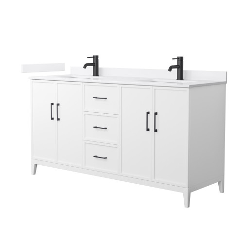 Wyndham Elan 66 Inch Double Bathroom Vanity in White, White Cultured Marble Countertop, Undermount Square Sinks, Matte Black Trim - WCH717166DWBWCUNSMXX