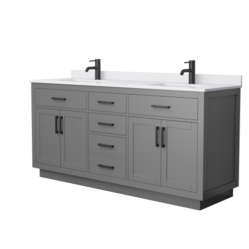 Wyndham Beckett 72 Inch Double Bathroom Vanity with Toe Kick in Dark Gray, White Cultured Marble Countertop, Undermount Square Sinks, Matte Black Trim - WCG262672DGBWCUNSMXX Wyndham Beckett 72 Inch Double Bathroom Vanity with Toe Kick in Dark Gray, White Cultured Marble Countertop, Undermount Square Sinks, Matte Black Trim - WCG262672DGBWCUNSMXX