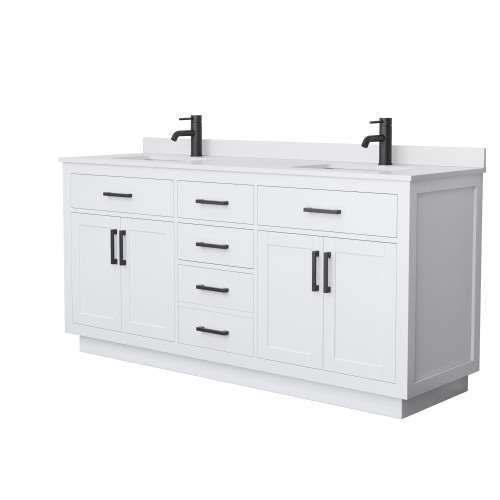 Wyndham Beckett 72 Inch Double Bathroom Vanity with Toe Kick in White, White Cultured Marble Countertop, Undermount Square Sinks, Matte Black Trim - WCG262672DWBWCUNSMXX