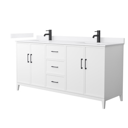 Wyndham Elan 72 Inch Double Bathroom Vanity in White, White Cultured Marble Countertop, Undermount Square Sinks, Matte Black Trim - WCH717172DWBWCUNSMXX