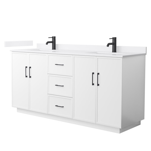 Wyndham Elan 72 Inch Double Bathroom Vanity with Toe Kick in White, White Cultured Marble Countertop, Undermount Square Sinks, Matte Black Trim - WCH747472DWBWCUNSMXX Wyndham Elan 72 Inch Double Bathroom Vanity with Toe Kick in White, White Cultured Marble Countertop, Undermount Square Sinks, Matte Black Trim - WCH747472DWBWCUNSMXX
