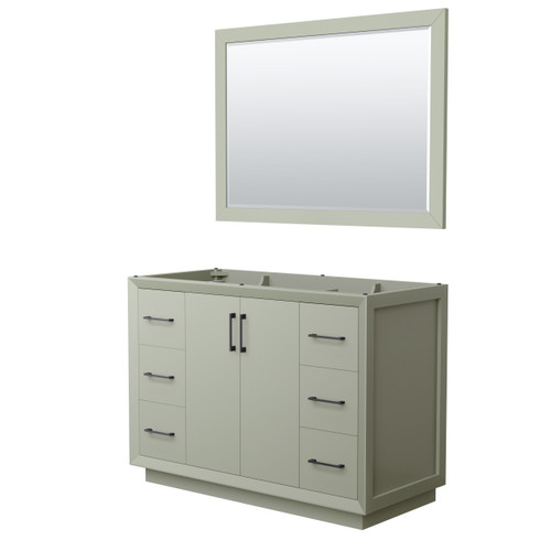 Wyndham Strada 48 Inch Single Bathroom Vanity in Light Green, No Countertop, No Sink, Matte Black Trim, 46 Inch Mirror - WCF414148SLBCXSXXM46