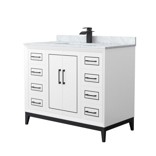 Wyndham Marlena 42 Inch Single Bathroom Vanity in White, White Carrara Marble Countertop, Undermount Square Sink, Matte Black Trim - WCH515142SWBCMUNSMXX