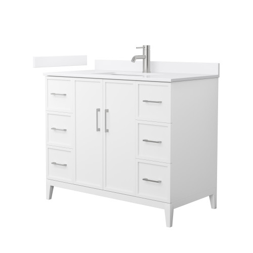 Wyndham Elan 42 Inch Single Bathroom Vanity in White, White Quartz Countertop, Undermount Square Sink (1-Hole), Brushed Nickel Trim - WCH717142SWHWQUNSMXX Wyndham Elan 42 Inch Single Bathroom Vanity in White, White Quartz Countertop, Undermount Square Sink (1-Hole), Brushed Nickel Trim - WCH717142SWHWQUNSMXX