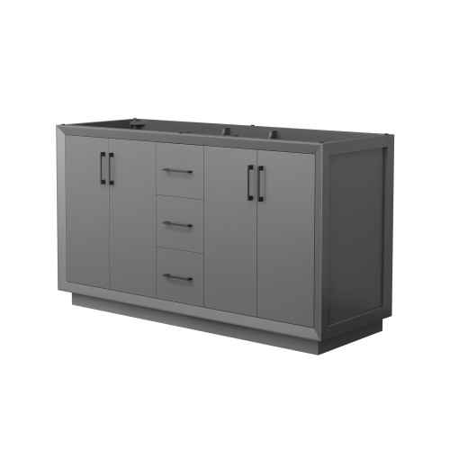 Wyndham Strada 60 Inch Double Bathroom Vanity in Dark Gray, No Countertop, No Sink, Matte Black Trim - WCF414160DGBCXSXXMXX