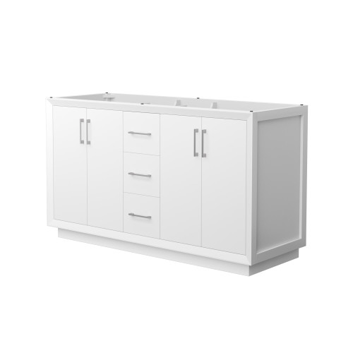 Wyndham Strada 60 Inch Double Bathroom Vanity in White, No Countertop, No Sink, Brushed Nickel Trim - WCF414160DWHCXSXXMXX