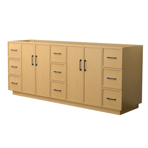 Wyndham Elan 84 Inch Double Bathroom Vanity with Toe Kick in Light Oak, No Countertop, No Sink, Matte Black Trim - WCH747484DIBCXSXXMXX