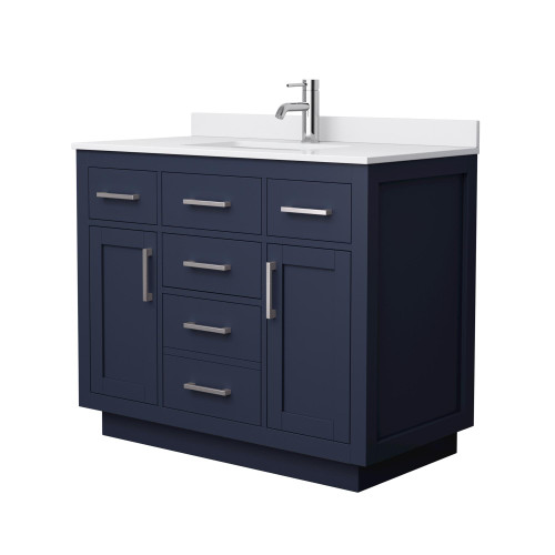 Wyndham Beckett 42 Inch Single Bathroom Vanity with Toe Kick in Dark Blue, White Cultured Marble Countertop, Undermount Square Sink, Brushed Nickel Trim - WCG262642SBNWCUNSMXX