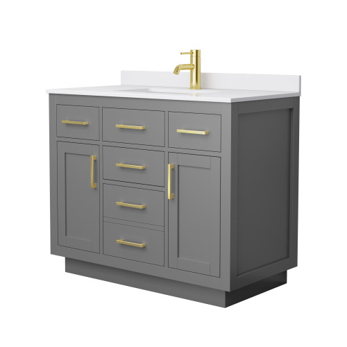 Wyndham Beckett 42 Inch Single Bathroom Vanity with Toe Kick in Dark Gray, White Cultured Marble Countertop, Undermount Square Sink, Brushed Gold Trim - WCG262642SGGWCUNSMXX