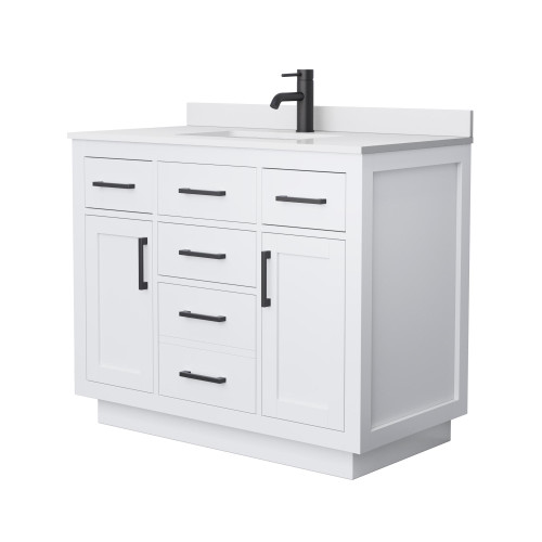 Wyndham Beckett 42 Inch Single Bathroom Vanity with Toe Kick in White, White Cultured Marble Countertop, Undermount Square Sink, Matte Black Trim - WCG262642SWBWCUNSMXX