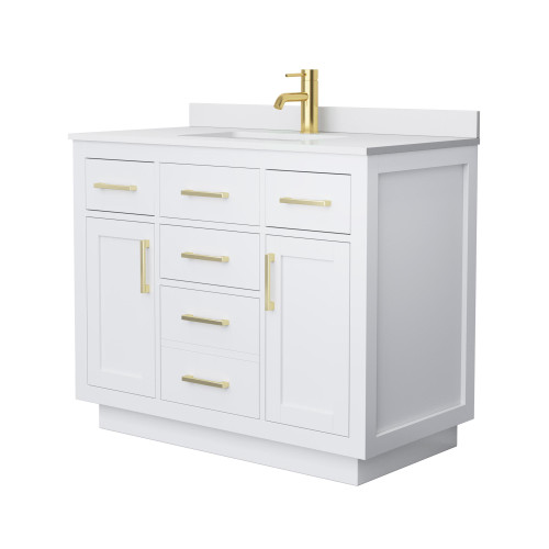 Wyndham Beckett 42 Inch Single Bathroom Vanity with Toe Kick in White, White Cultured Marble Countertop, Undermount Square Sink, Brushed Gold Trim - WCG262642SWGWCUNSMXX