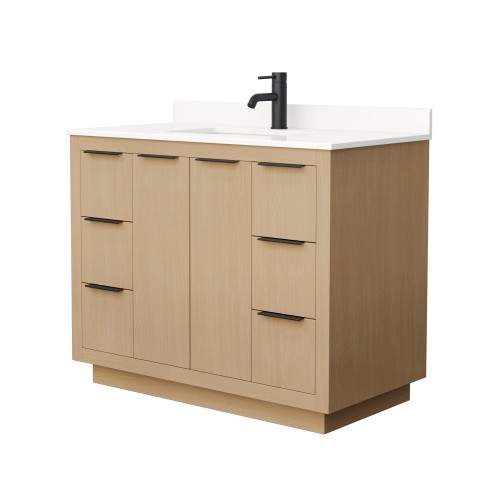 Wyndham Maroni 42 Inch Single Bathroom Vanity in Light Straw, White Quartz Countertop, Undermount Square Sink (1-Hole), Matte Black Trim - WCF282842SLBWQUNSMXX