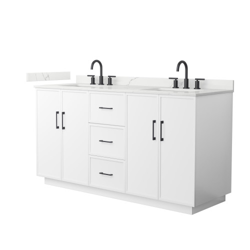 Wyndham Elan 66 Inch Double Bathroom Vanity with Toe Kick in White, Giotto Quartz Countertop, Undermount Square Sinks (3-Hole), Matte Black Trim - WCH747466DWBGTUS3MXX