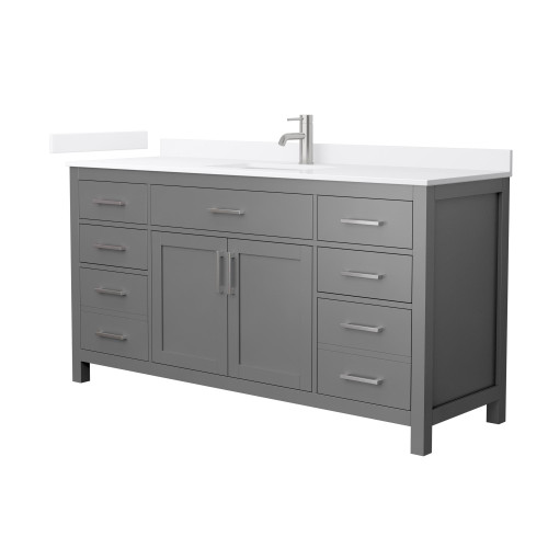 Wyndham Beckett 66 Inch Single Bathroom Vanity in Dark Gray, White Quartz Countertop, Undermount Square Sink (1-Hole), Brushed Nickel Trim - WCG242466SKGWQUNSMXX Wyndham Beckett 66 Inch Single Bathroom Vanity in Dark Gray, White Quartz Countertop, Undermount Square Sink (1-Hole), Brushed Nickel Trim - WCG242466SKGWQUNSMXX