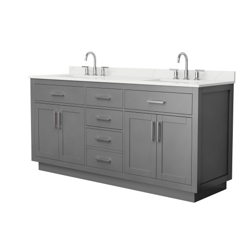 Wyndham Beckett 72 Inch Double Bathroom Vanity with Toe Kick in Dark Gray, Giotto Quartz Countertop, Undermount Square Sinks (3-Hole), Brushed Nickel Trim - WCG262672DKGGTUS3MXX