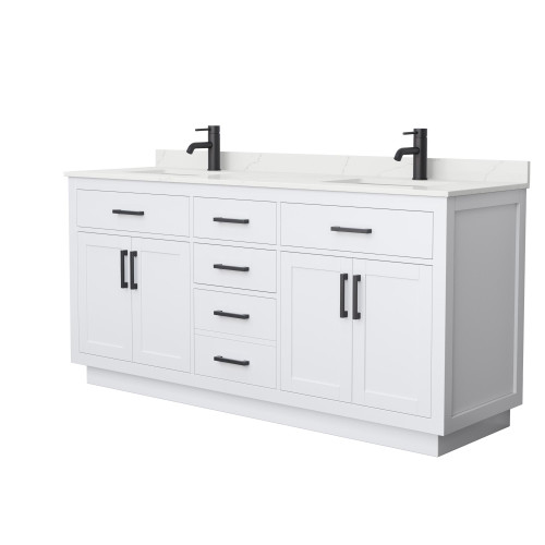 Wyndham Beckett 72 Inch Double Bathroom Vanity with Toe Kick in White, Giotto Quartz Countertop, Undermount Square Sinks (1-Hole), Matte Black Trim - WCG262672DWBGTUNSMXX