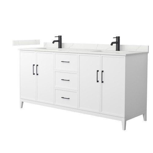 Wyndham Elan 72 Inch Double Bathroom Vanity in White, Giotto Quartz Countertop, Undermount Square Sinks (1-Hole), Matte Black Trim - WCH717172DWBGTUNSMXX