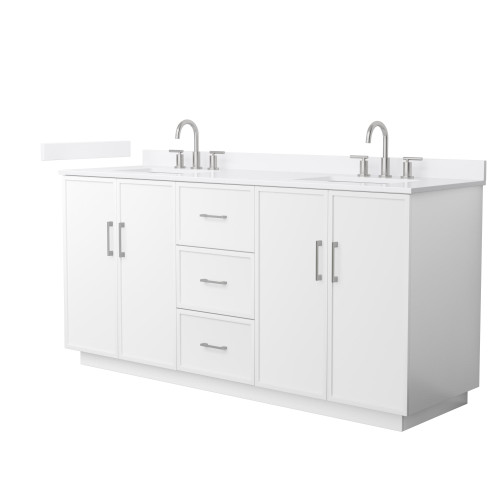 Wyndham Elan 72 Inch Double Bathroom Vanity with Toe Kick in White, White Quartz Countertop, Undermount Square Sinks (3-Hole), Brushed Nickel Trim - WCH747472DWHWQUS3MXX
