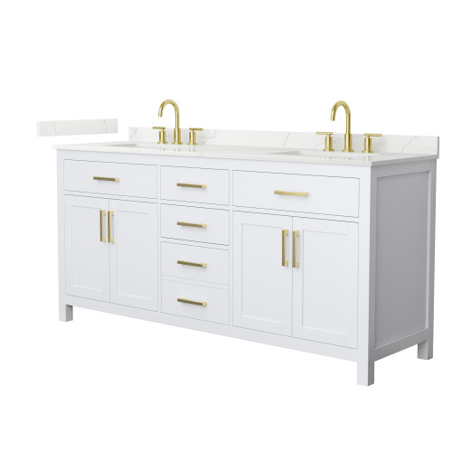 Wyndham Beckett 72 Inch Double Bathroom Vanity in White, Giotto Quartz Countertop, Undermount Square Sinks (3-Hole), Brushed Gold Trim - WCG242472DWGGTUS3MXX