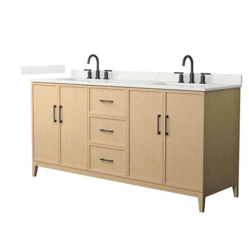 Wyndham Elan 72 Inch Double Bathroom Vanity in White Oak, Giotto Quartz Countertop, Undermount Square Sinks (3-Hole), Matte Black Trim - WCH717172DHBGTUS3MXX