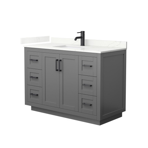 Wyndham Miranda 48 Inch Single Bathroom Vanity in Dark Gray, Giotto Quartz Countertop, Undermount Square Sink (1-Hole), Matte Black Trim - WCF292948SGBGTUNSMXX Wyndham Miranda 48 Inch Single Bathroom Vanity in Dark Gray, Giotto Quartz Countertop, Undermount Square Sink (1-Hole), Matte Black Trim - WCF292948SGBGTUNSMXX