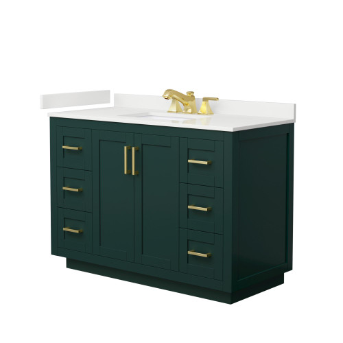 Wyndham Miranda 48 Inch Single Bathroom Vanity in Green, White Quartz Countertop, Undermount Square Sink (3-Hole), Brushed Gold Trim - WCF292948SGDWQUS3MXX
