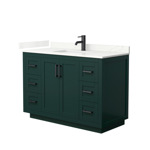 Wyndham Miranda 48 Inch Single Bathroom Vanity in Green, Giotto Quartz Countertop, Undermount Square Sink (1-Hole), Matte Black Trim - WCF292948SGKGTUNSMXX Wyndham Miranda 48 Inch Single Bathroom Vanity in Green, Giotto Quartz Countertop, Undermount Square Sink (1-Hole), Matte Black Trim - WCF292948SGKGTUNSMXX