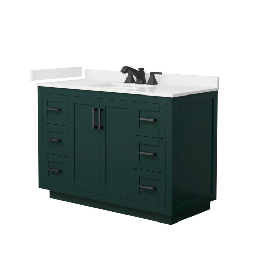 Wyndham Miranda 48 Inch Single Bathroom Vanity in Green, White Quartz Countertop, Undermount Square Sink (3-Hole), Matte Black Trim - WCF292948SGKWQUS3MXX