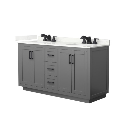 Wyndham Miranda 60 Inch Double Bathroom Vanity in Dark Gray, Giotto Quartz Countertop, Undermount Square Sinks (3-Hole), Matte Black Trim - WCF292960DGBGTUS3MXX Wyndham Miranda 60 Inch Double Bathroom Vanity in Dark Gray, Giotto Quartz Countertop, Undermount Square Sinks (3-Hole), Matte Black Trim - WCF292960DGBGTUS3MXX