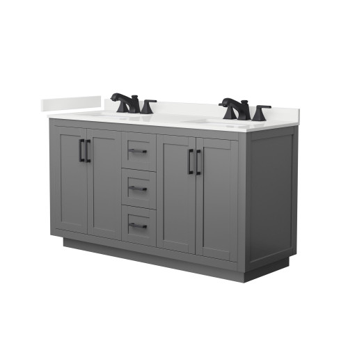 Wyndham Miranda 60 Inch Double Bathroom Vanity in Dark Gray, White Quartz Countertop, Undermount Square Sinks (3-Hole), Matte Black Trim - WCF292960DGBWQUS3MXX Wyndham Miranda 60 Inch Double Bathroom Vanity in Dark Gray, White Quartz Countertop, Undermount Square Sinks (3-Hole), Matte Black Trim - WCF292960DGBWQUS3MXX
