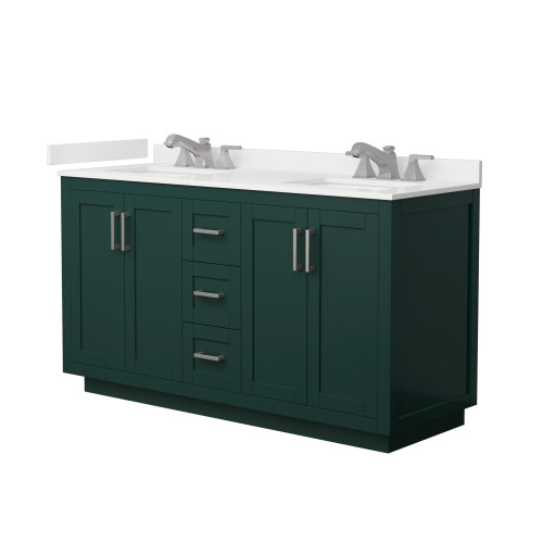 Wyndham Miranda 60 Inch Double Bathroom Vanity in Green, White Quartz Countertop, Undermount Square Sinks (3-Hole), Brushed Nickel Trim - WCF292960DGEWQUS3MXX