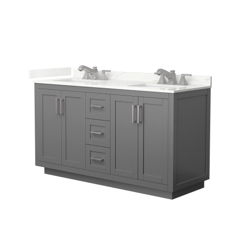 Wyndham Miranda 60 Inch Double Bathroom Vanity in Dark Gray, Giotto Quartz Countertop, Undermount Square Sinks (3-Hole), Brushed Nickel Trim - WCF292960DKGGTUS3MXX