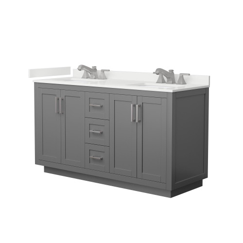 Wyndham Miranda 60 Inch Double Bathroom Vanity in Dark Gray, White Quartz Countertop, Undermount Square Sinks (3-Hole), Brushed Nickel Trim - WCF292960DKGWQUS3MXX