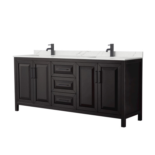 Wyndham Daria 80 Inch Double Bathroom Vanity in Dark Espresso, Giotto Quartz Countertop, Undermount Square Sinks (1-Hole), Matte Black Trim - WCV252580DEBGTUNSMXX