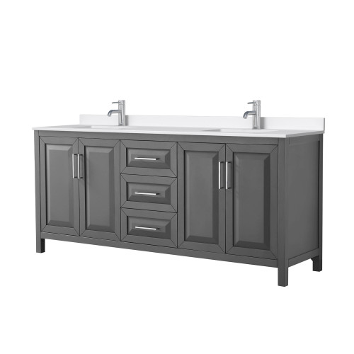 Wyndham Daria 80 Inch Double Bathroom Vanity in Dark Gray, White Quartz Countertop, Undermount Square Sinks (1-Hole), Polished Chrome Trim - WCV252580DKGWQUNSMXX