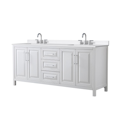 Wyndham Daria 80 Inch Double Bathroom Vanity in White, White Quartz Countertop, Undermount Square Sinks (3-Hole), Polished Chrome Trim - WCV252580DWHWQUS3MXX