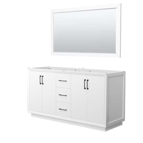 Wyndham Strada 66 Inch Double Bathroom Vanity in White, No Countertop, No Sink, Matte Black Trim, 58 Inch Mirror - WCF414166DWBCXSXXM58