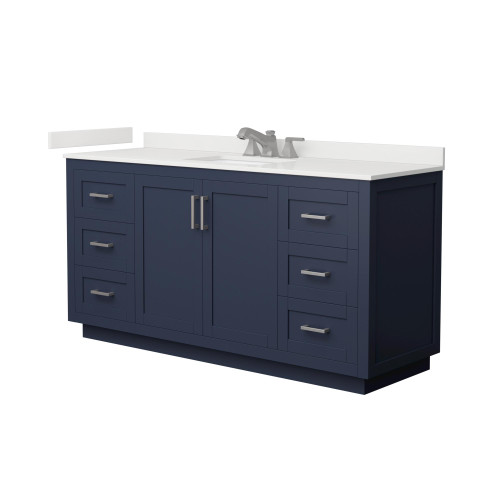 Wyndham Miranda 66 Inch Single Bathroom Vanity in Dark Blue, White Quartz Countertop, Undermount Square Sink (3-Hole), Brushed Nickel Trim - WCF292966SBNWQUS3MXX