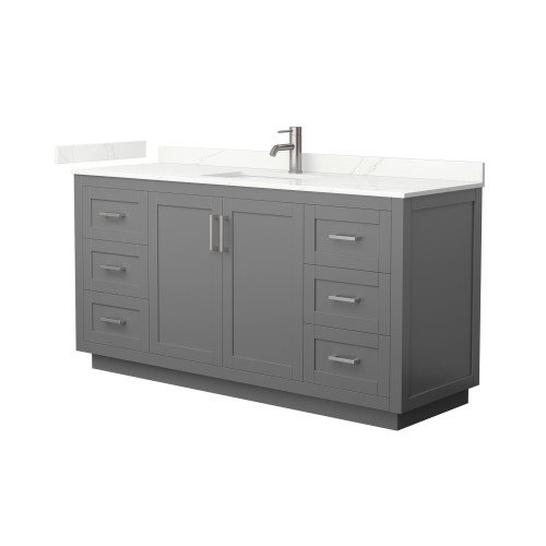 Wyndham Miranda 66 Inch Single Bathroom Vanity in Dark Gray, Giotto Quartz Countertop, Undermount Square Sink (1-Hole), Brushed Nickel Trim - WCF292966SKGGTUNSMXX