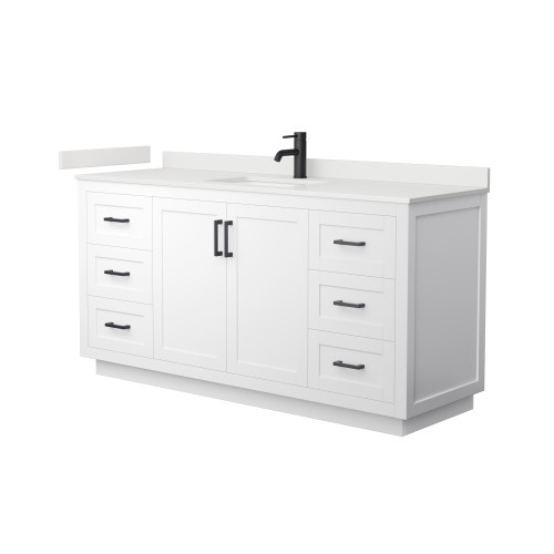 Wyndham Miranda 66 Inch Single Bathroom Vanity in White, White Quartz Countertop, Undermount Square Sink (1-Hole), Matte Black Trim - WCF292966SWBWQUNSMXX Wyndham Miranda 66 Inch Single Bathroom Vanity in White, White Quartz Countertop, Undermount Square Sink (1-Hole), Matte Black Trim - WCF292966SWBWQUNSMXX