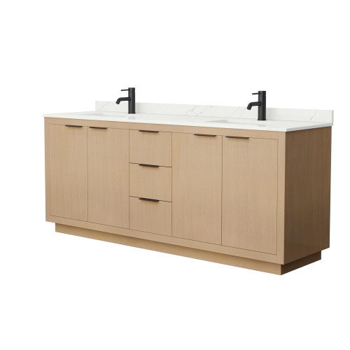 Wyndham Maroni 80 Inch Double Bathroom Vanity in Light Straw, Giotto Quartz Countertop, Undermount Square Sinks (1-Hole), Matte Black Trim - WCF282880DLBGTUNSMXX