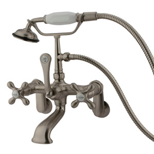 Kingston Brass Wall Mount Clawfoot Tub Filler Faucet with Hand Shower - Satin Nickel CC57T8
