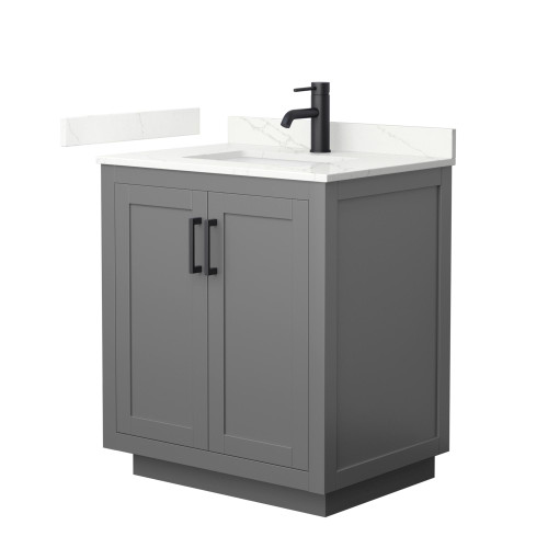 Wyndham Miranda 30 Inch Single Bathroom Vanity in Dark Gray, Giotto Quartz Countertop, Undermount Square Sink (1-Hole), Matte Black Trim - WCF292930SGBGTUNSMXX Wyndham Miranda 30 Inch Single Bathroom Vanity in Dark Gray, Giotto Quartz Countertop, Undermount Square Sink (1-Hole), Matte Black Trim - WCF292930SGBGTUNSMXX