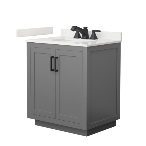 Wyndham Miranda 30 Inch Single Bathroom Vanity in Dark Gray, White Quartz Countertop, Undermount Square Sink (3-Hole), Matte Black Trim - WCF292930SGBWQUS3MXX