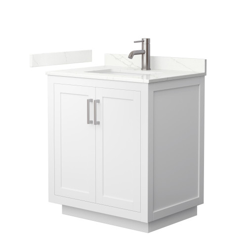 Wyndham Miranda 30 Inch Single Bathroom Vanity in White, Giotto Quartz Countertop, Undermount Square Sink (1-Hole), Brushed Nickel Trim - WCF292930SWHGTUNSMXX Wyndham Miranda 30 Inch Single Bathroom Vanity in White, Giotto Quartz Countertop, Undermount Square Sink (1-Hole), Brushed Nickel Trim - WCF292930SWHGTUNSMXX
