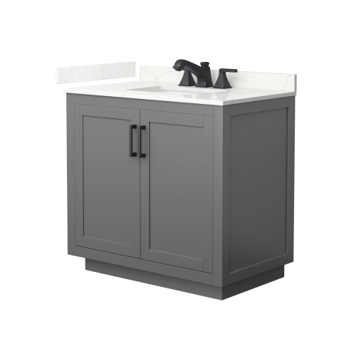 Wyndham Miranda 36 Inch Single Bathroom Vanity in Dark Gray, Giotto Quartz Countertop, Undermount Square Sink (3-Hole), Matte Black Trim - WCF292936SGBGTUS3MXX