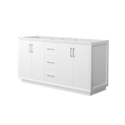 Wyndham Strada 66 Inch Double Bathroom Vanity in White, No Countertop, No Sink, Brushed Nickel Trim - WCF414166DWHCXSXXMXX