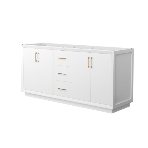 Wyndham Strada 72 Inch Double Bathroom Vanity in White, No Countertop, No Sink, Satin Bronze Trim - WCF414172DWZCXSXXMXX